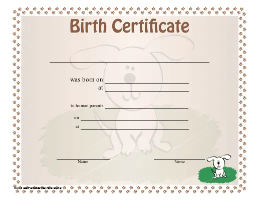 Birth Certificate for Puppies