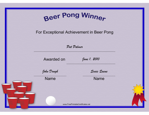 Beer Pong certificate