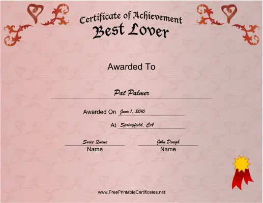 Best Lover certificate