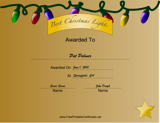 Christmas Lights Best certificate