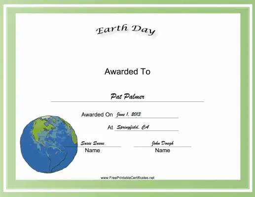Earth Day Holiday certificate
