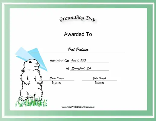 Groundhog Day Holiday certificate