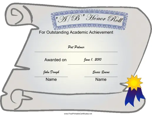 AB Honor Roll certificate