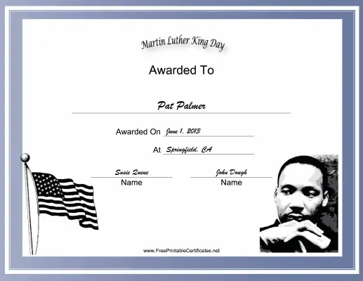 Martin Luther King Day Holiday certificate