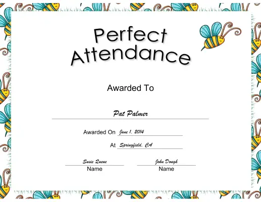 Perfect Attendance certificate