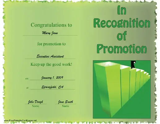 Certificate to Recognize Promotion certificate