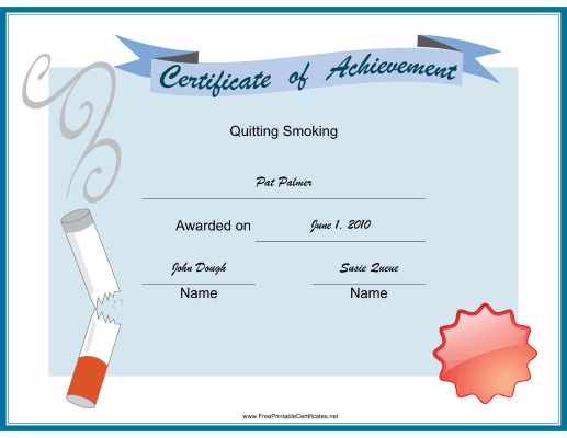 Quitting Smoking certificate