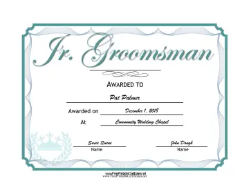 Wedding Junior Groomsman certificate