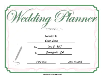 Wedding Planner certificate