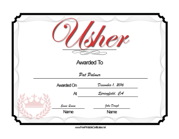 Wedding Usher certificate