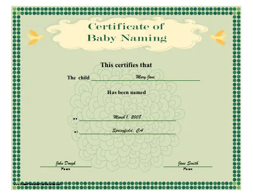 Baby Naming certificate