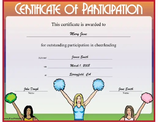 Cheerleading Participation certificate