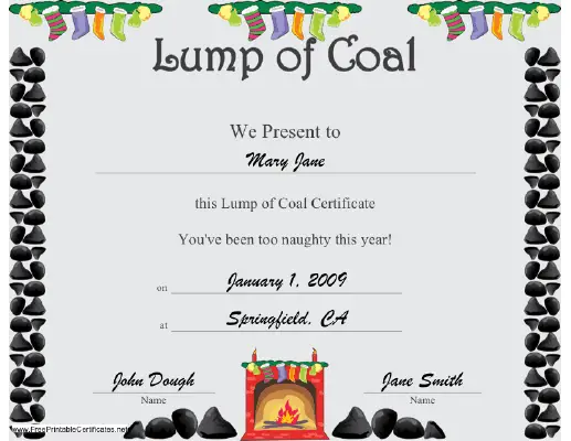 Christmas Lump of Coal certificate
