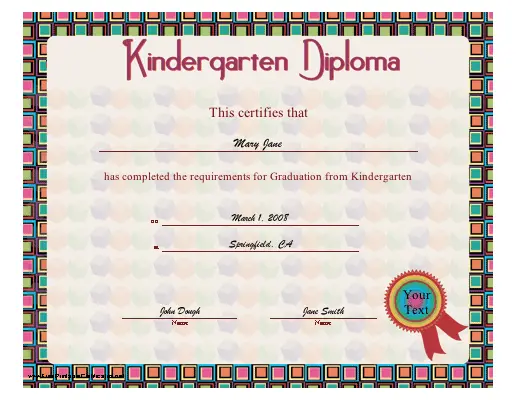 Kindergarten Diploma certificate