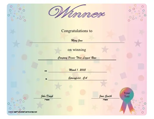 Winner certificate