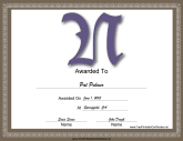 N Monogram Certificate