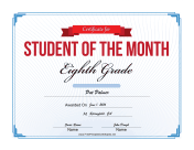 Student of the Month Certificate for Eighth Grade