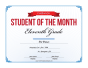 Student of the Month Certificate for Eleventh Grade