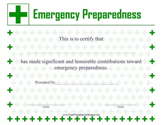 Emergency Preparedness certificate