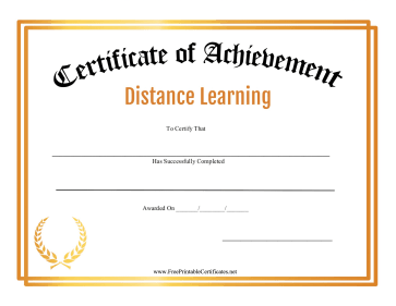 Certificate Of Achievement Distance Learning