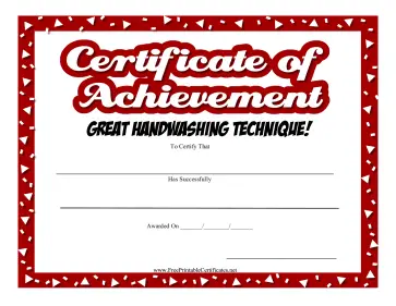 Certificate Of Achievement Handwashing