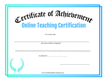 Certificate Of Achievement Online Teaching Certification