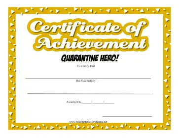 Certificate Of Achievement Quarantine Hero