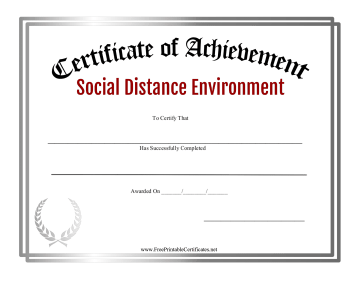 Certificate Of Achievement Social Distance Environment