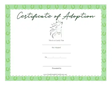 Certificate Of Adoption Horse