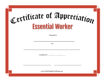 Certificate Of Appreciation Essential Worker