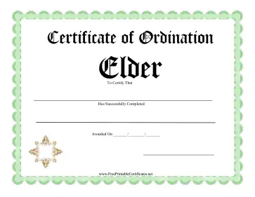 Certificate Of Ordination Elder