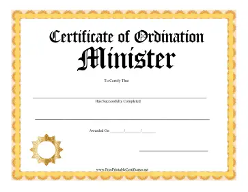 Certificate Of Ordination Minister