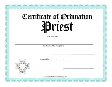 Certificate Of Ordination Priest