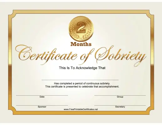 2 Months Sobriety Certificate (Gold)