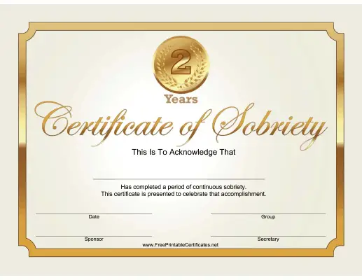 2 Years Sobriety Certificate (Gold)