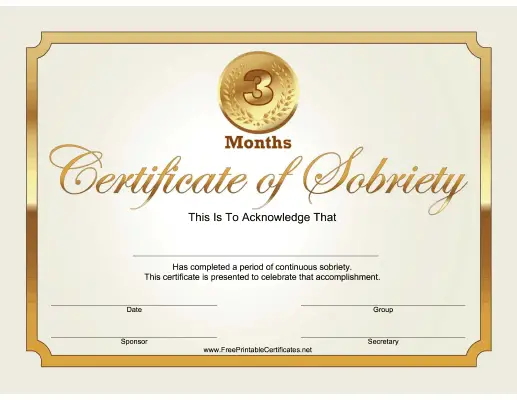 3 Months Sobriety Certificate (Gold)