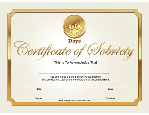 60 Days Sobriety Certificate (Gold)