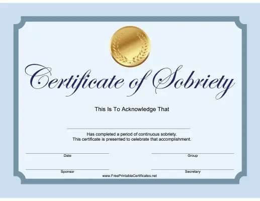 Sobriety Certificate (Blue)