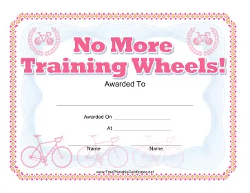 No Training Wheels Bicycle Certificate Pink
