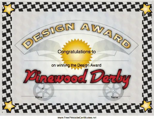 Pinewood Derby Design Award