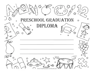 Preschool Graduation Diploma Black and White