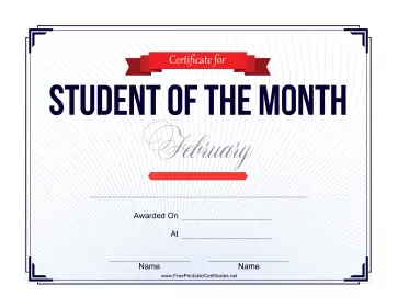 Student of the Month Certificate for February