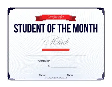 Student of the Month Certificate for March