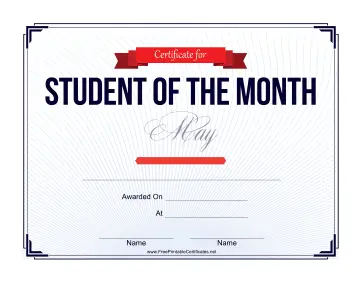 Student of the Month Certificate for May