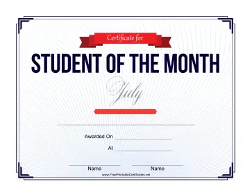 Student of the Month Certificate for July