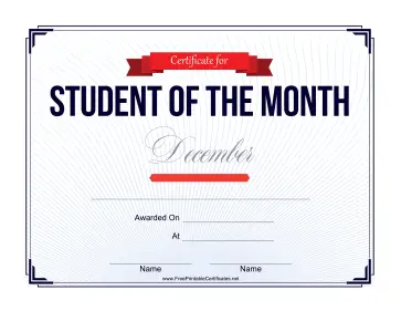 Student of the Month Certificate for December