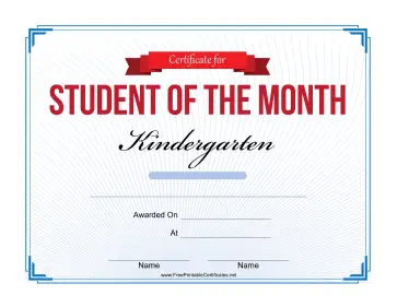 Student of the Month Certificate for Kindergarten