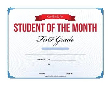 Student of the Month Certificate for First Grade
