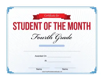 Student of the Month Certificate for Fourth Grade