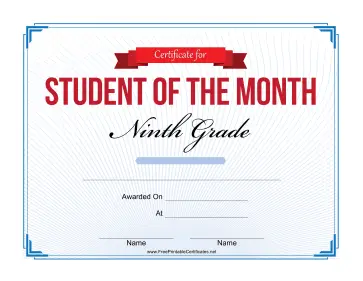 Student of the Month Certificate for Ninth Grade